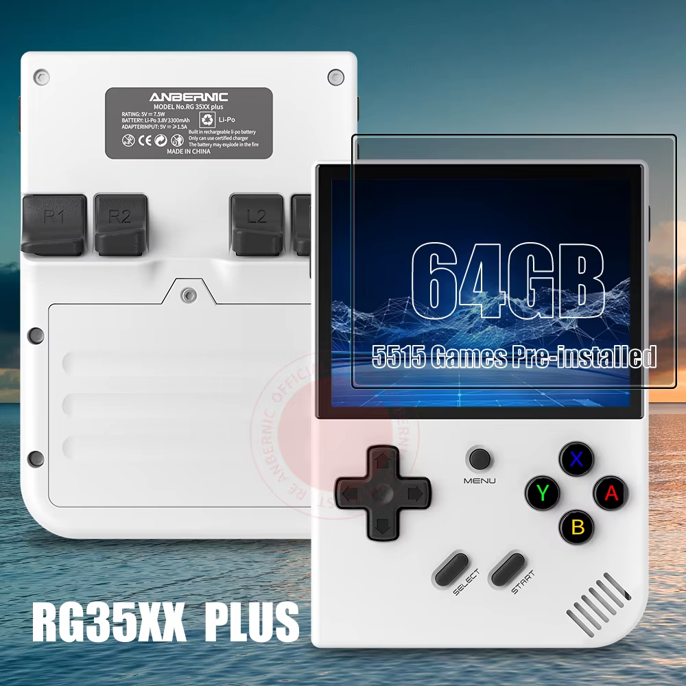RG35XX plus Handheld Game Console 3.5″ IPS Screen with 3300Mah Linux System Retro Games Console Built-In 64G 5000 Games