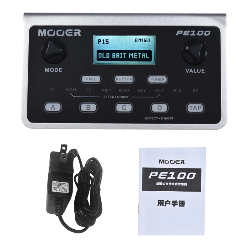 MOOER PE100 Portable Multi-Effects Processor Guitar Effect Pedal 39 Effects 40 Drum Patterns 10 Tempo Options Guitar Accessories