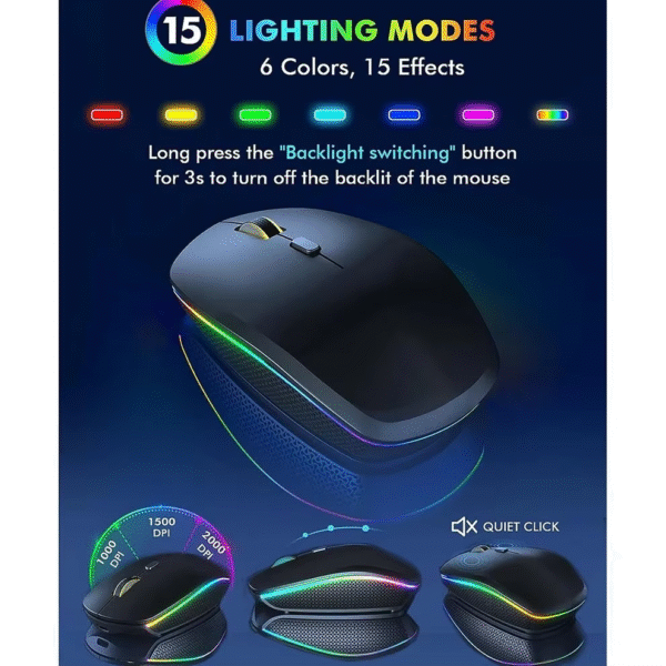 2.4G Wireless Keyboard Mouse Combo RGB Backlit Rechargeable Full-Size Ergonomic Type-C Wireless Keyboard Mouse Set - Image 3