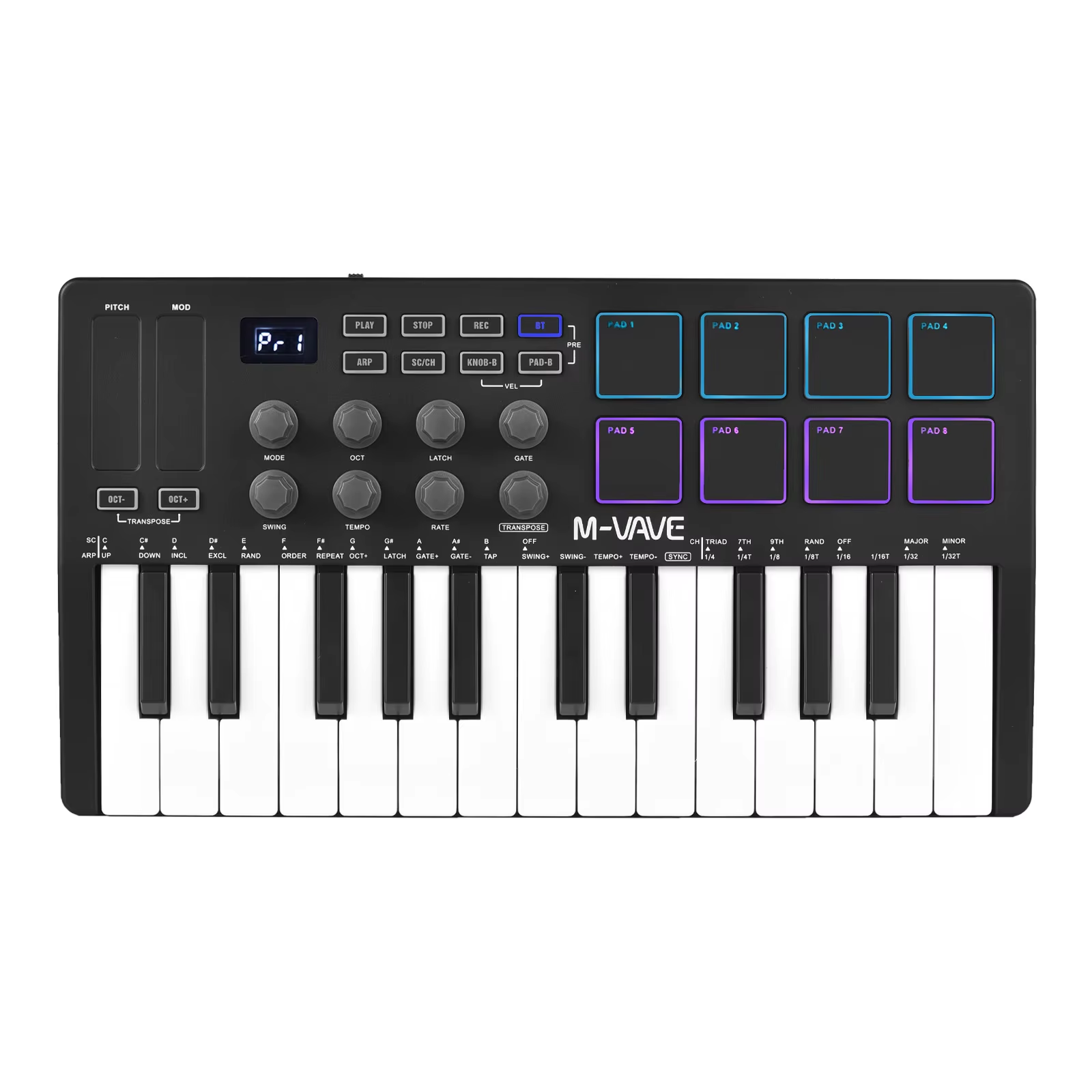 M-VAVE 25-Key MIDI Control Keyboard Mini Portable USB Keyboard MIDI Controller with 25 Velocity Sensitive Keys 8 RGB Backlit-Pad
