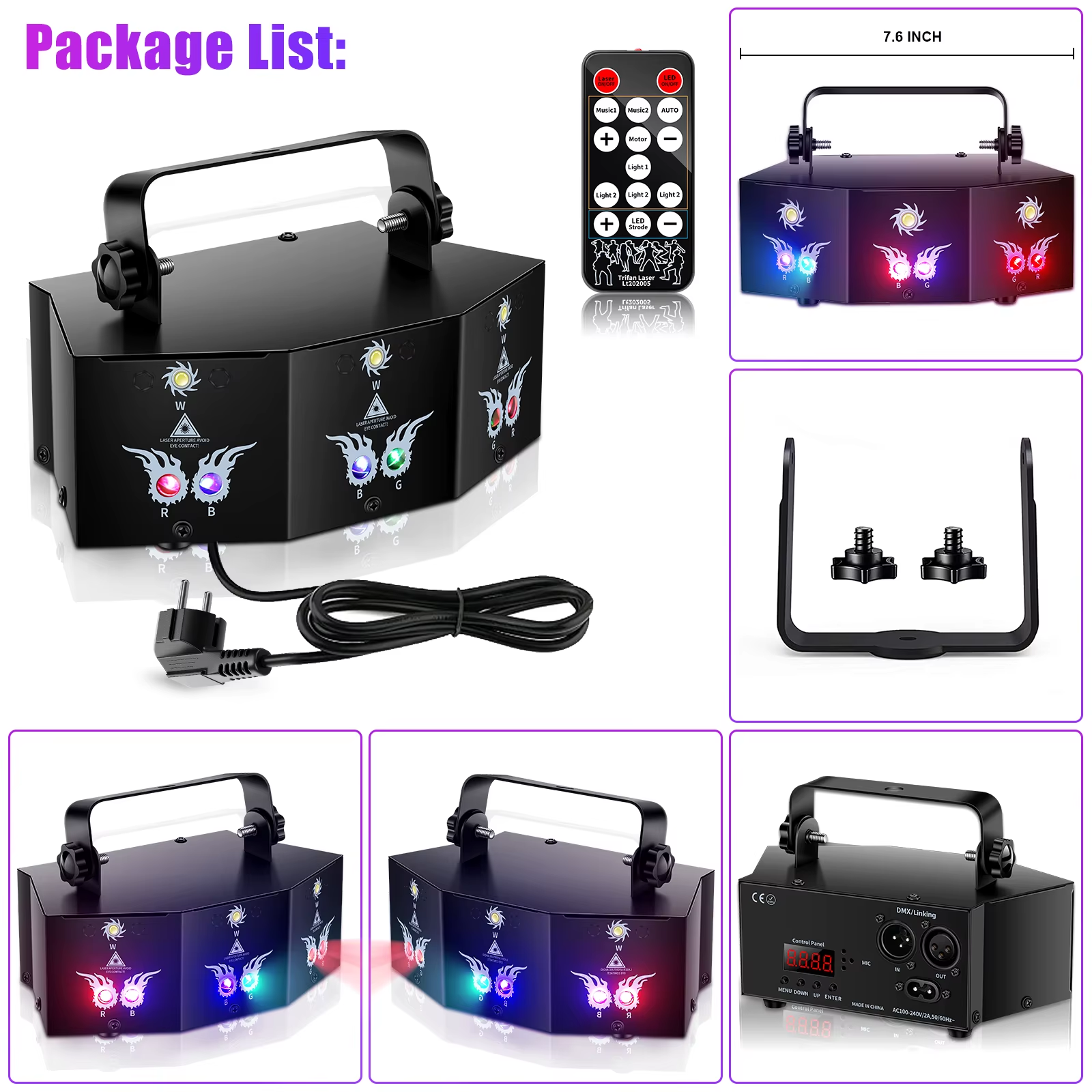 9 Eyes Projector RGB Laser Party Light Remote Control Stage Effect Lighting 7CH DMX512 Nightclub Lights for DJ Disco Show - Image 6