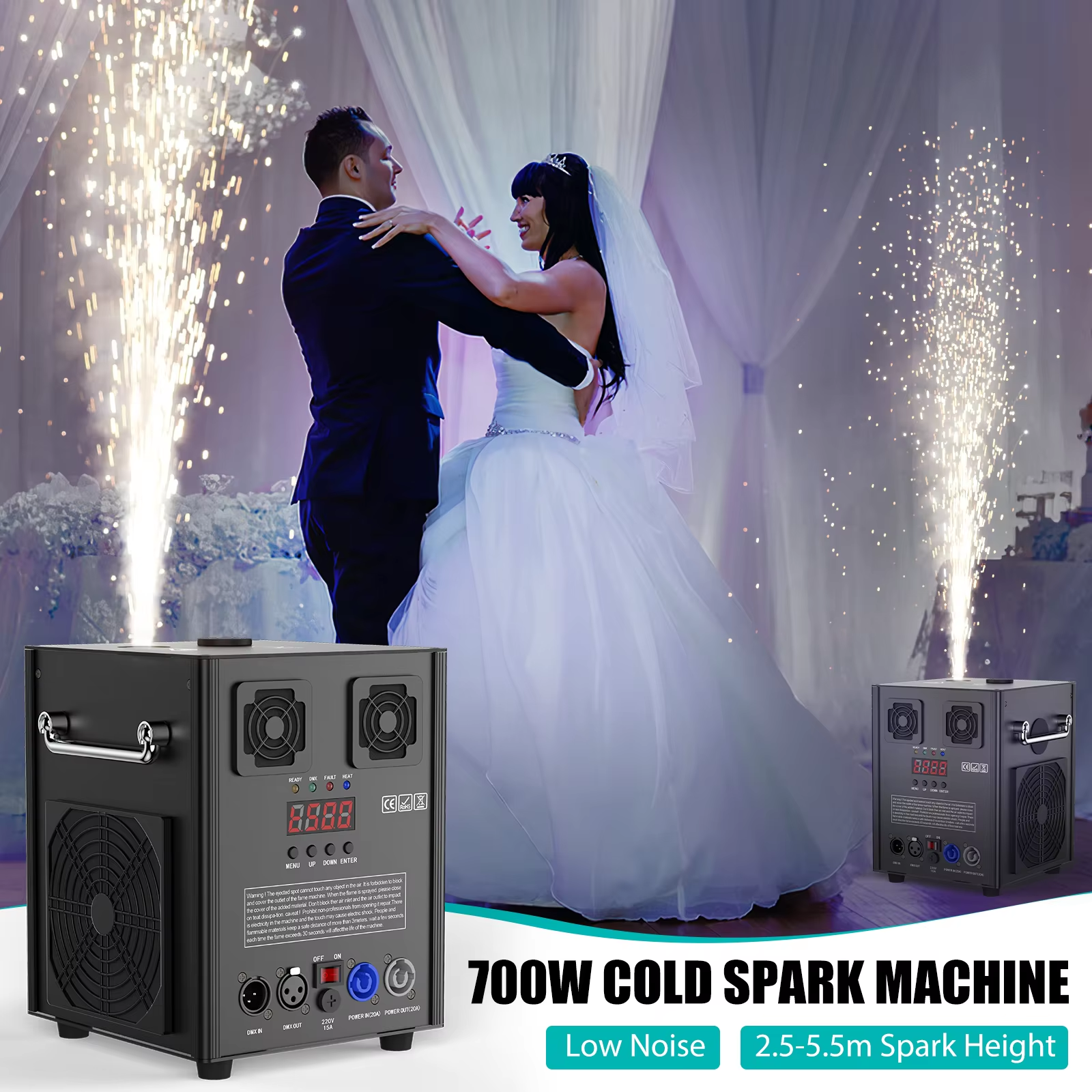 GWONG 700W Pyrotechnics Machines Cold Spark Fireworks Machine D-Mx512 with Remote Control for Bar Party DJ Christmas Wedding - Image 2