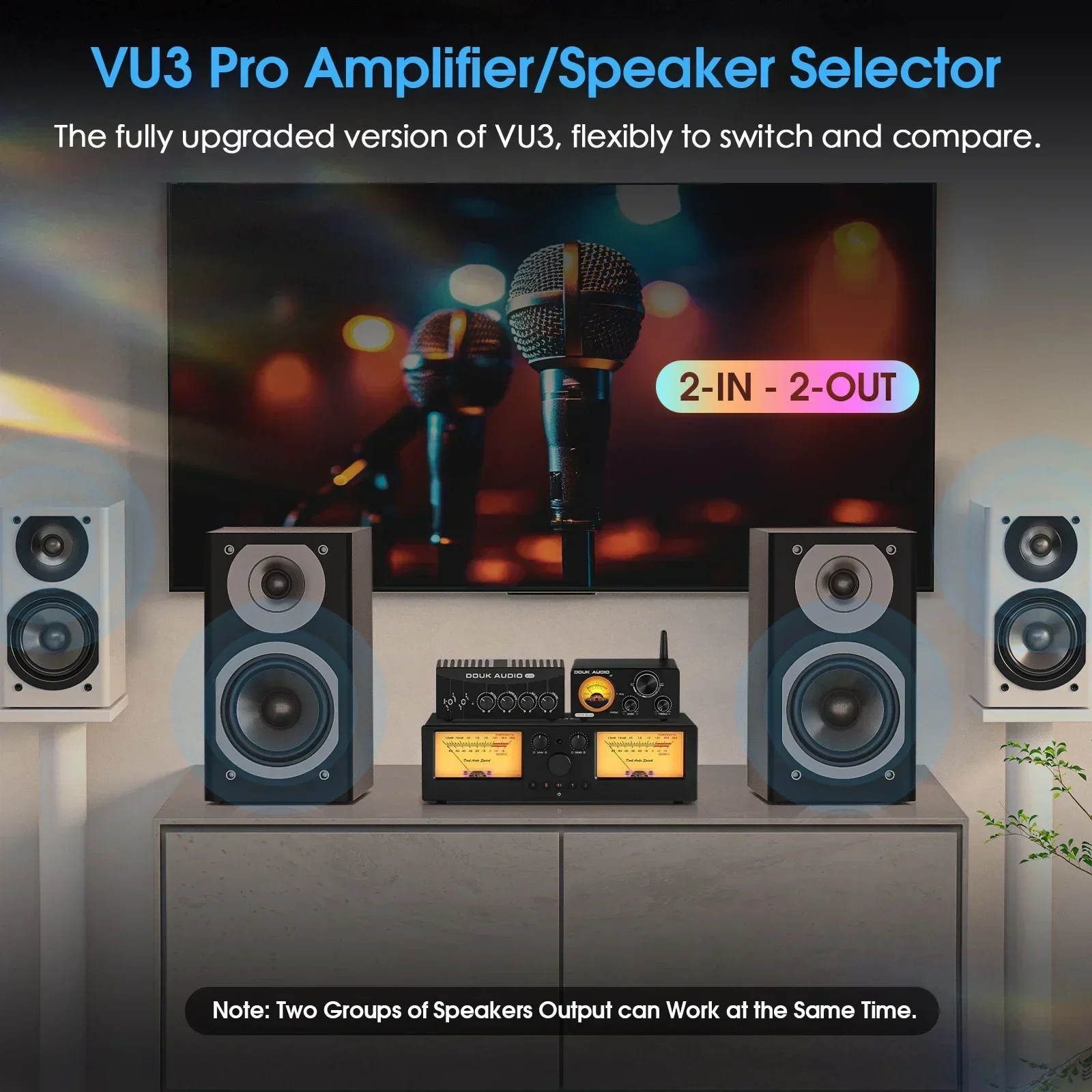 Nobsound VU3PRO Amplifier/Speaker Selector with VU Meter 2-IN-2-OUT Switcher Box - Image 3