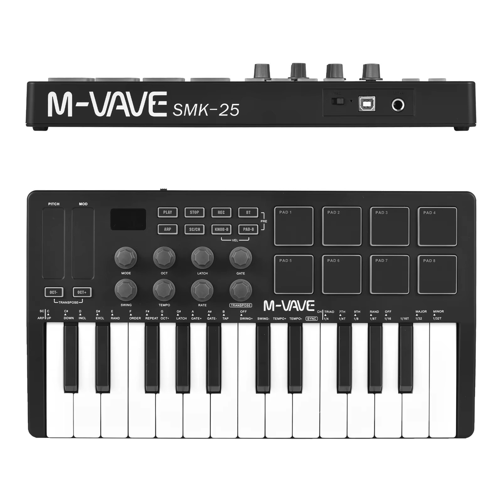 M-VAVE 25-Key MIDI Control Keyboard Mini Portable USB Keyboard MIDI Controller with 25 Velocity Sensitive Keys 8 RGB Backlit-Pad - Image 2