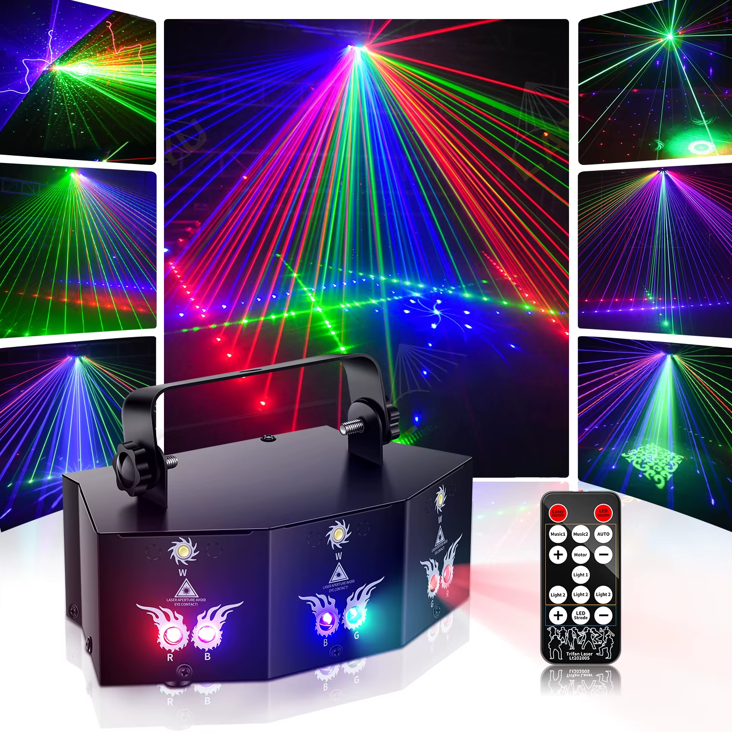 9 Eyes Projector RGB Laser Party Light Remote Control Stage Effect Lighting 7CH DMX512 Nightclub Lights for DJ Disco Show