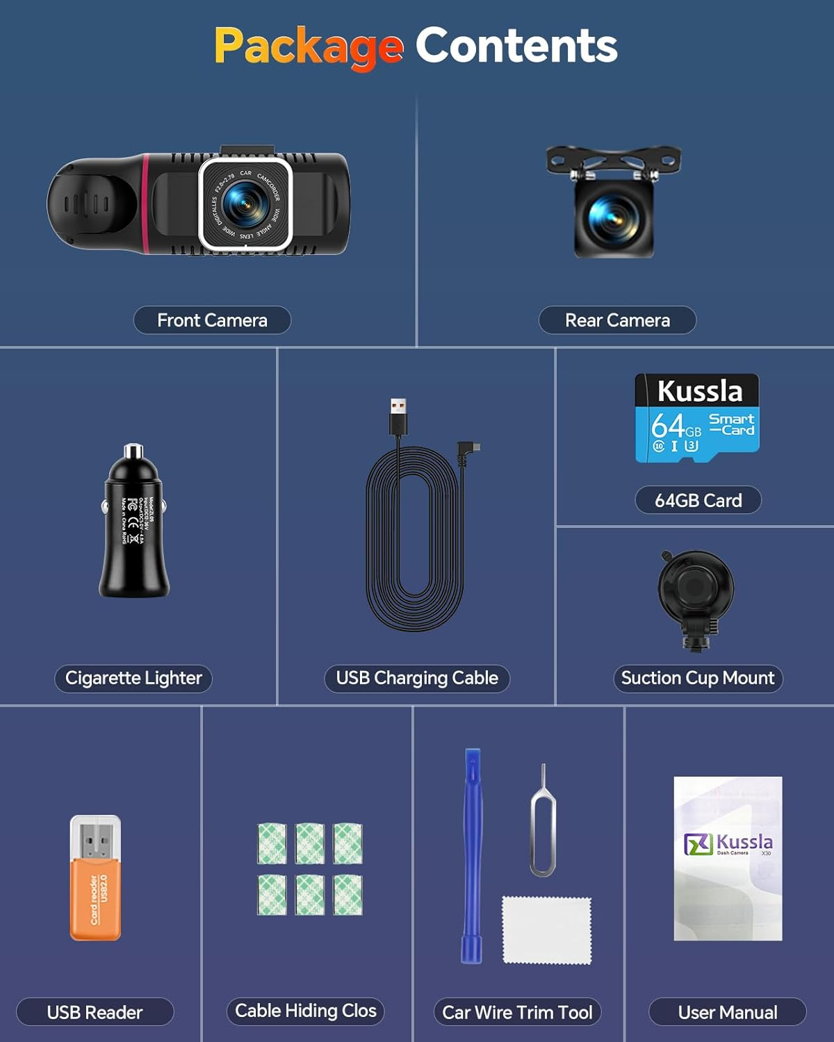 Dash Cam Front and Rear inside 3 Channel Dashcam for Cars 1080P with 64GB Card Adjustable Lens 3 Ways Triple Camera with Night Vision, G-Sensor, Loop Recording, Parking Monitor - Image 7